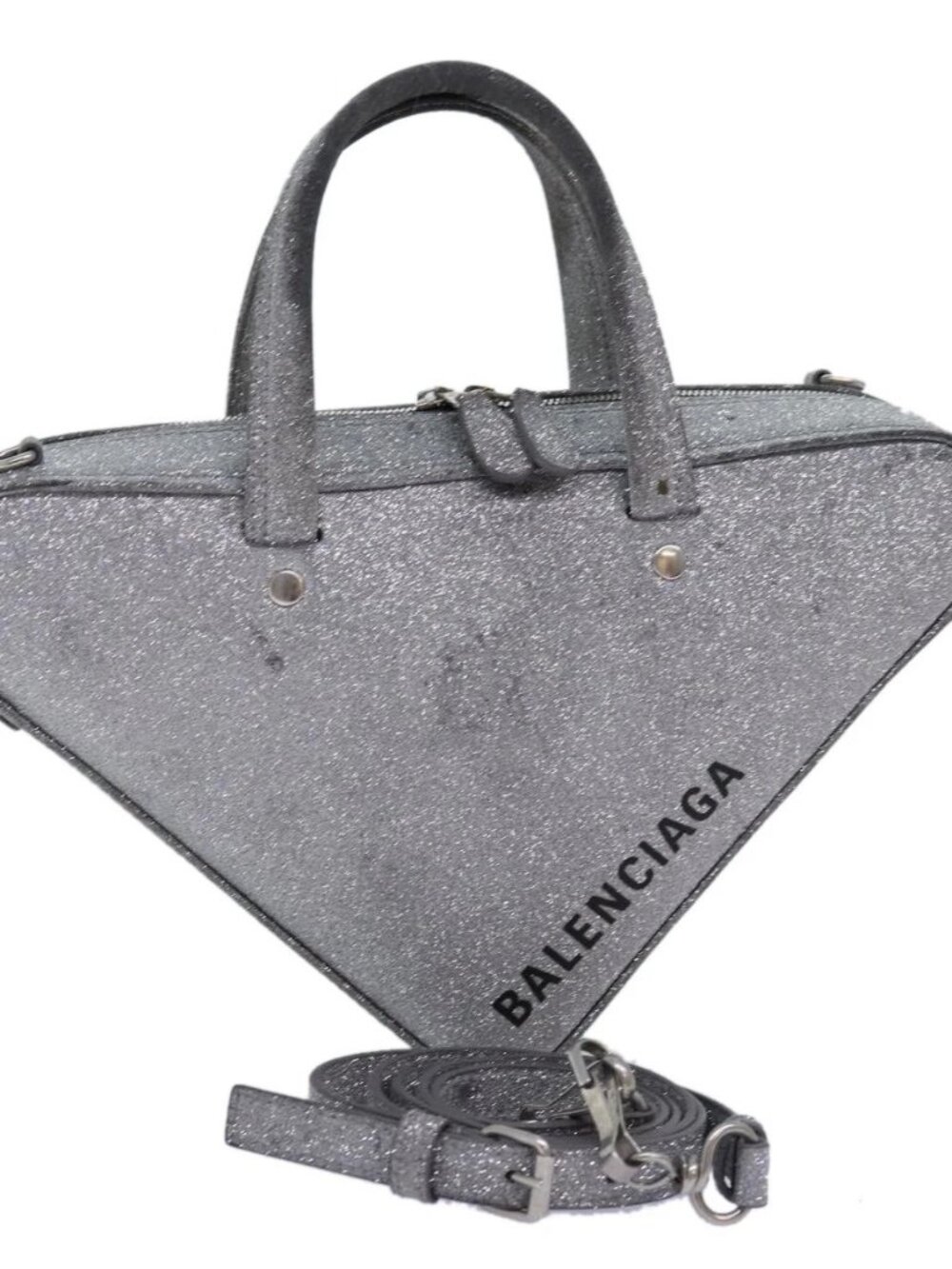 BALENCIAGA Triangle Duffle XS Hand Bag Leather 2way Silver - Picture 2 of 16